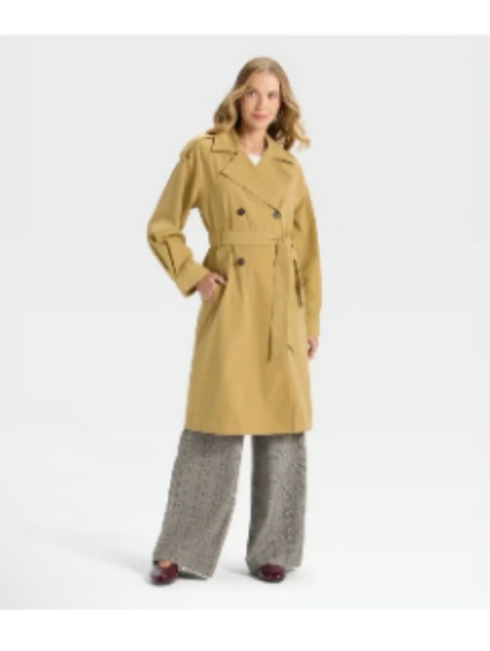 a new day Double-Breasted Trench Coat in Mustard Yellow